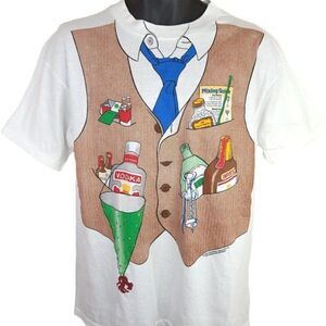 Bartender T Shirt Vintage 80s All Over Print Party Liquor Made In USA Mens